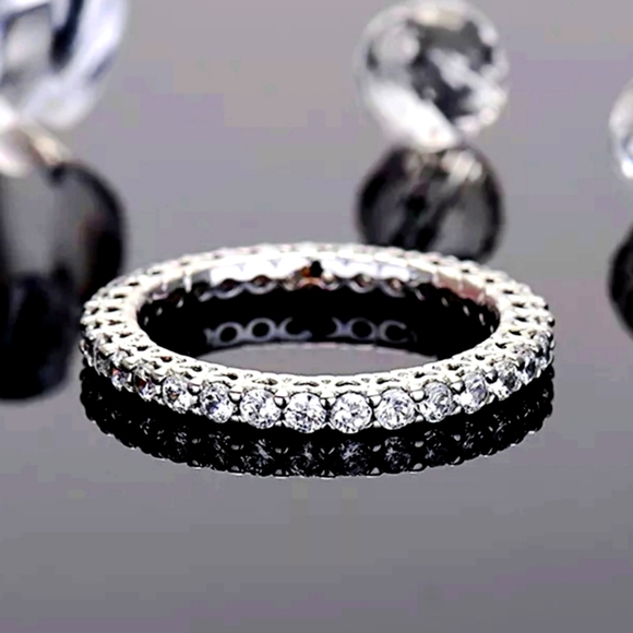 Silver Cubic Zirconia Eternity Ring/Band - Picture 3 of 7